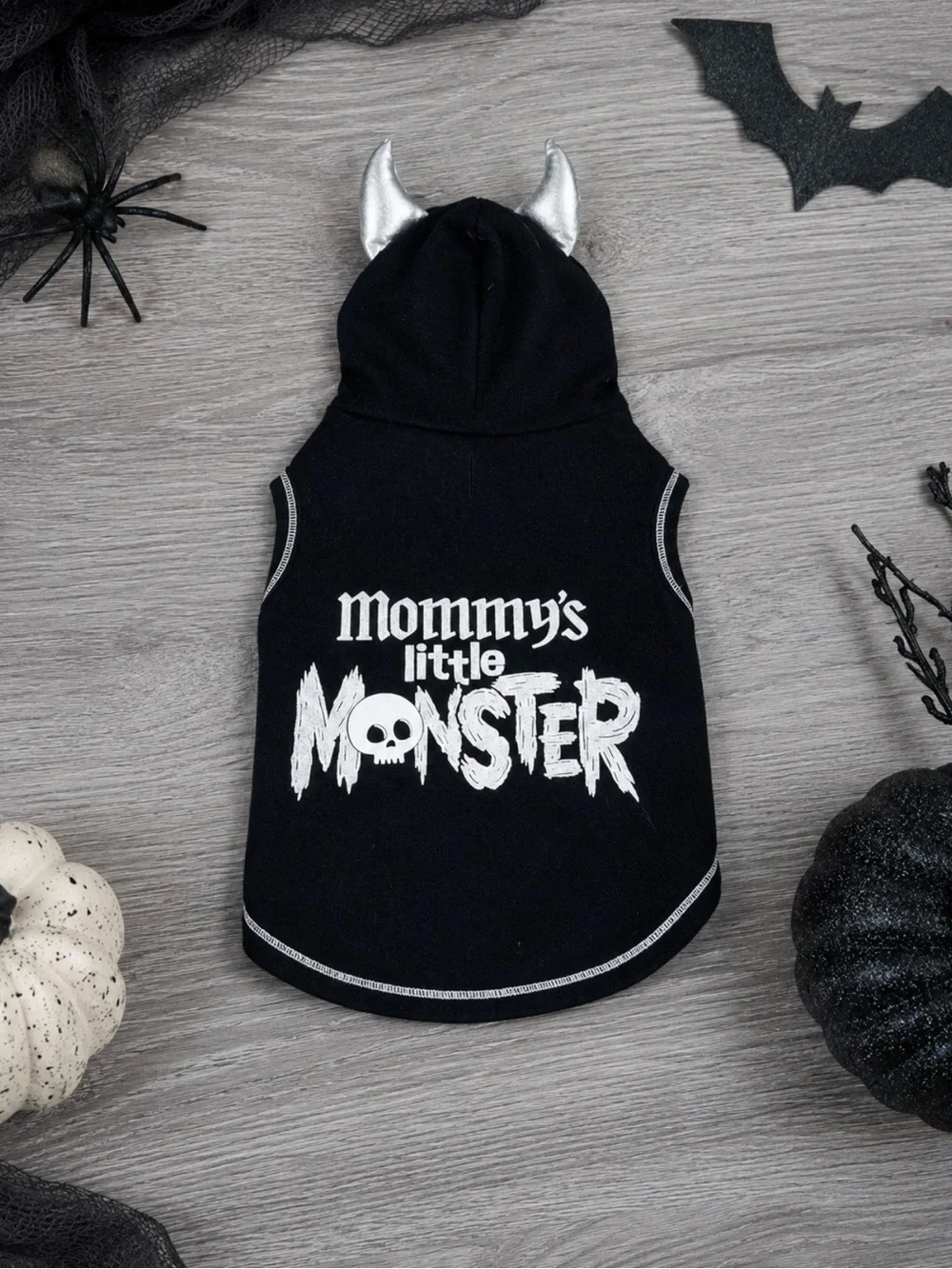 Halloween “Mommy’s Little Monster” Dog Hoodie with Devil Horns | Size: Small